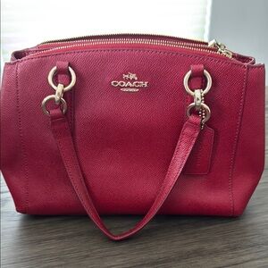 Coach Red Leather Satchel with Silver Hardware Mini Christie Carry all 2017